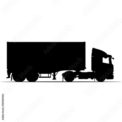 Black silhouette of a large truck with a trailer
