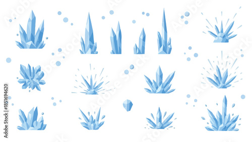 Collection of various blue aloe vera plant illustrations with water droplets on a white background in a flat lay composition.