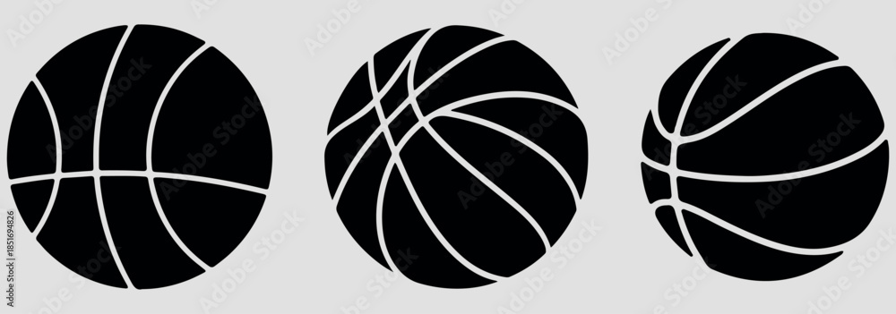 Obraz premium basketball icon set vector on white background. sports, icon, graphic, design, vector, illustration, simple, orange, black, white, outline, solid, logo, website, social media, printable, symbol