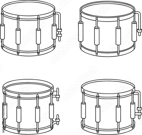 Set of Snare drum Outline vector illustration isolated On Transparent Background