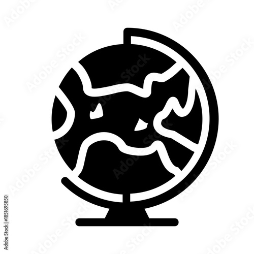 Geographical globe on stand showcasing continents and oceans, suitable for educational materials, travel blogs, and worldrelated designs.
