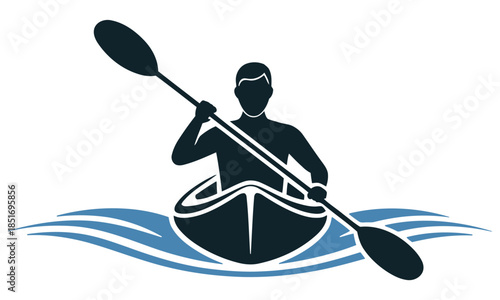  Kayaking silhouette vector man paddling canoe on water illustration