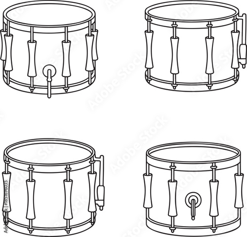 Set of Snare drum Outline vector illustration isolated On Transparent Background
