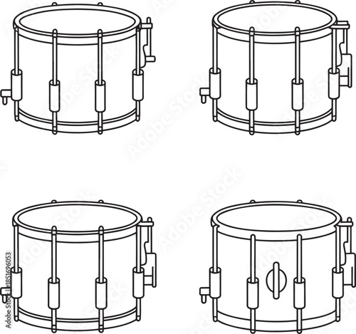 Set of Snare drum Outline vector illustration isolated On Transparent Background