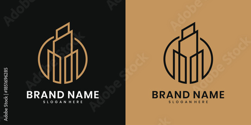 Minimalist luxury real estate logo with geometric building icon