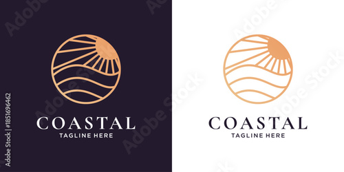 Abstract sun and coastal waves logo vector design