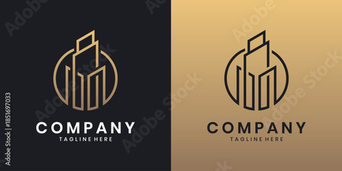 Real estate logo, minimalist skyscraper silhouette design