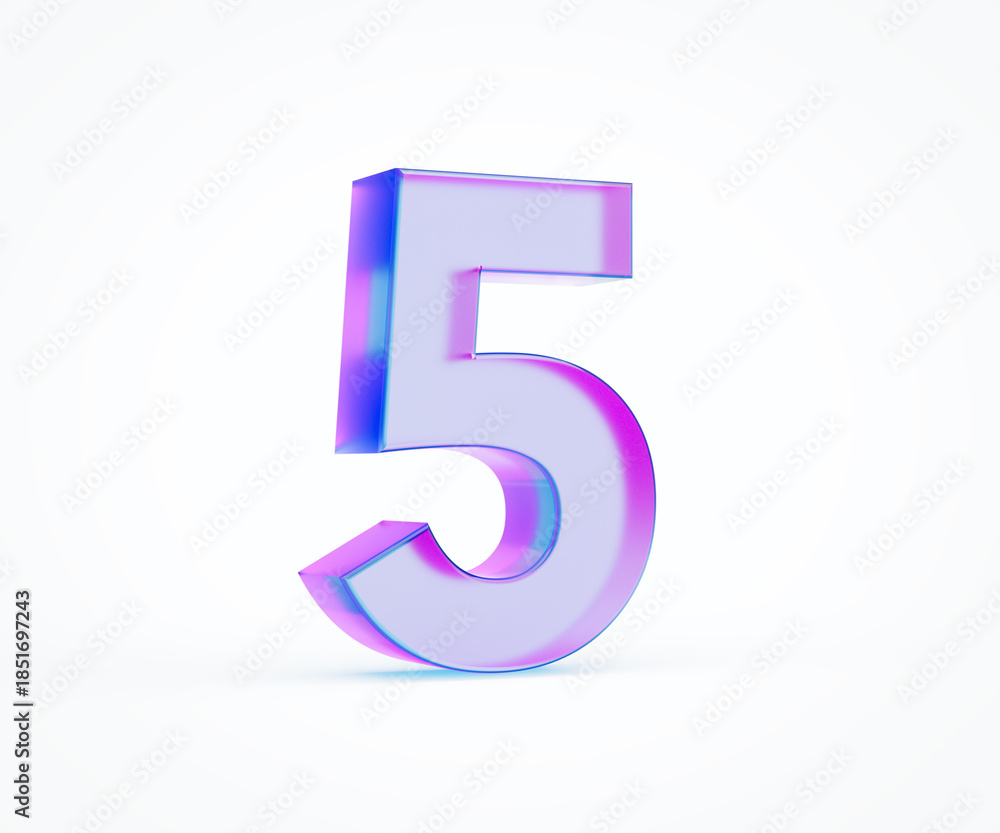 Fototapeta premium Purple Digit Five or 5 isolated on white background. 3d Illustration