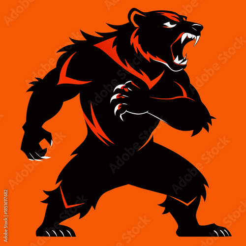 Aggressive Bear Monster Illustration in Dynamic Action Pose