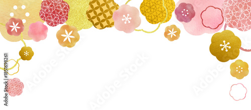 水彩の梅の花のフレーム