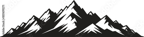 Mountain range silhouette vector, alpine peaks landscape icon isolated on white background