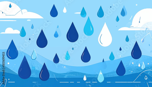 Water drops in blue landscape