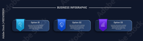 Infographic template featuring 3 steps with icons on dark background, designed for business concepts