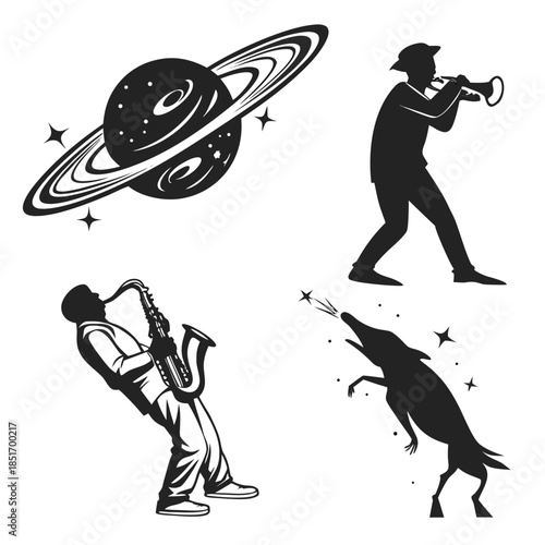 Jazz musicians and space illustration