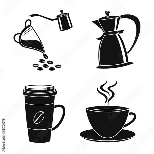 Coffee brewing and serving icons