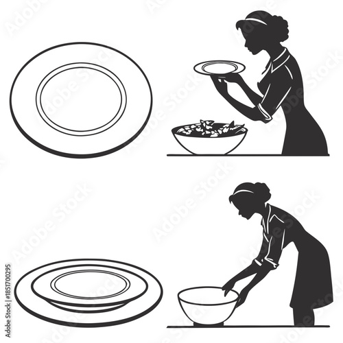 Kitchen preparation silhouettes