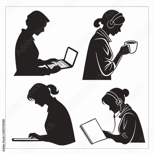 Silhouettes of people working