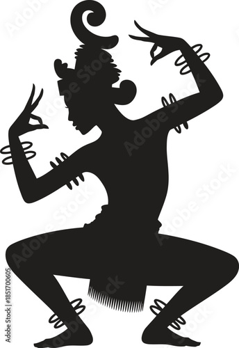 Tribal dancing figure silhouette vector, mythological ritual pose icon isolated on white background