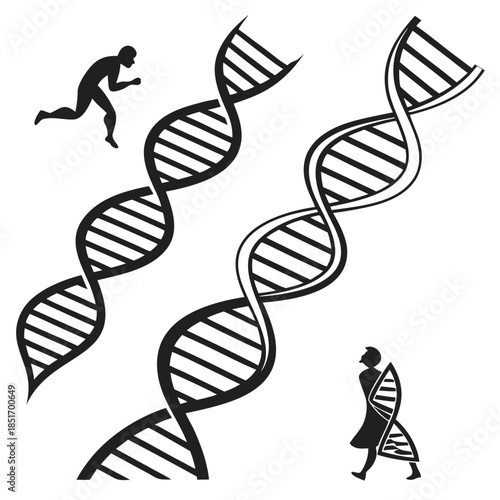 Dna helix with silhouettes