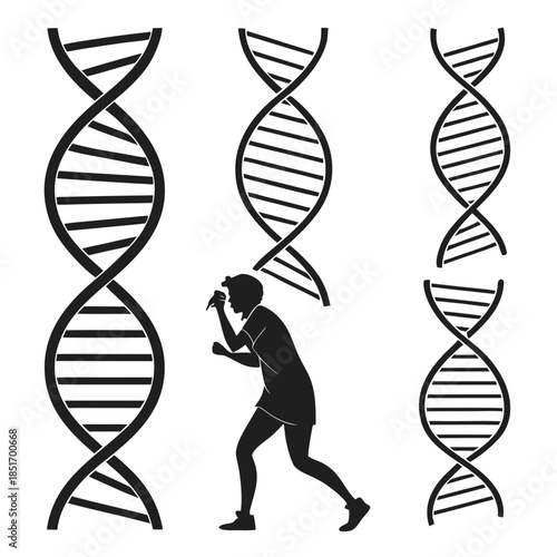 Silhouette of a photographer with dna helix