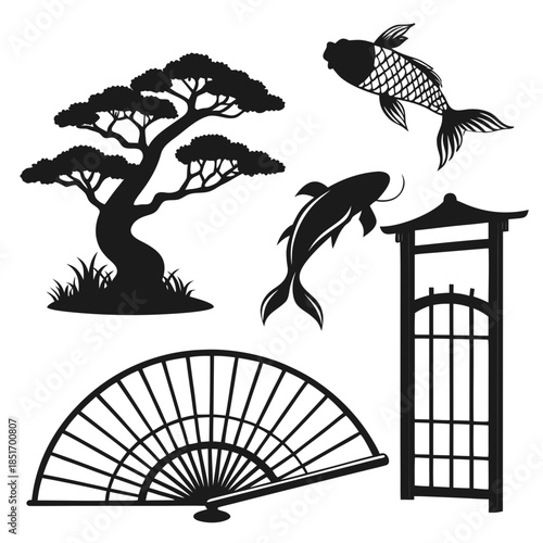 Japanese garden silhouettes
