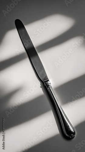 Elegant vintage knife with reflections and shadows highlighted