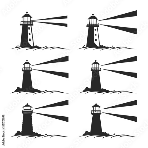 Set of lighthouse silhouettes