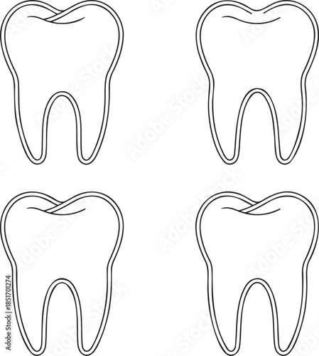 Set of Teeth bags Outline vector illustration isolated On Transparent Background