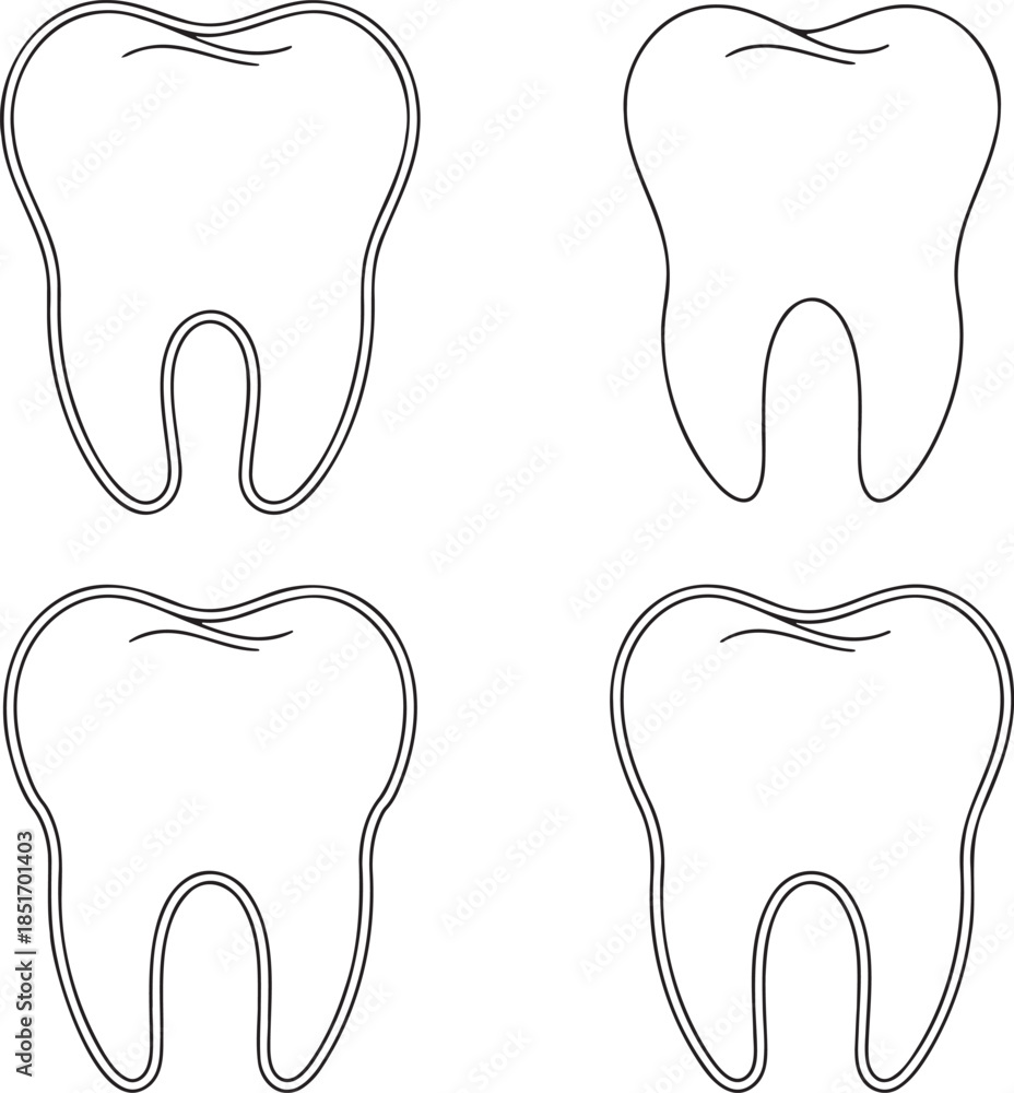 Obraz premium Set of Teeth bags Outline vector illustration isolated On Transparent Background