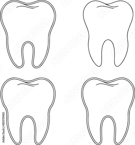 Set of Teeth bags Outline vector illustration isolated On Transparent Background