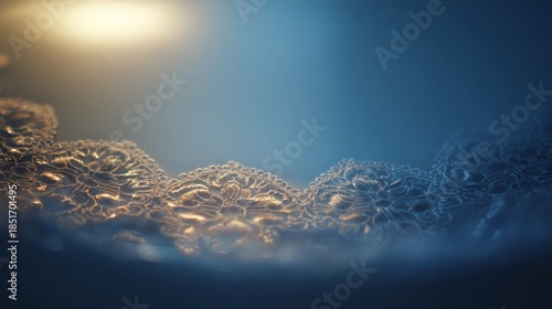 Close up of intricate bubble patterns with soft lighting effects