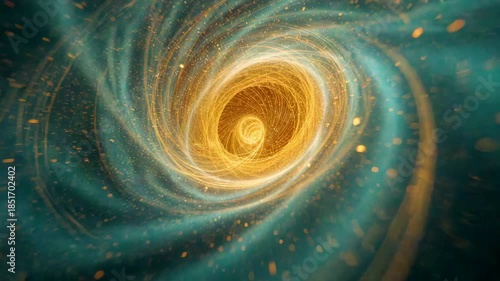 Abstract swirling spiral formation with glowing center surrounded by layered curved patterns on dark background