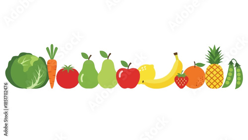 A colorful assortment of fresh fruits and vegetables artfully arranged, showcasing a healthy and vibrant selection