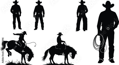 Here is the SEO-optimized title and organized keyword list for your cowboy silhouette vector illustration.