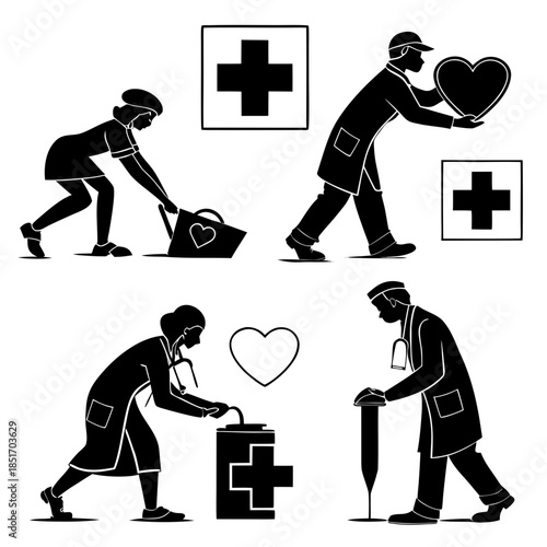 Silhouettes of healthcare workers