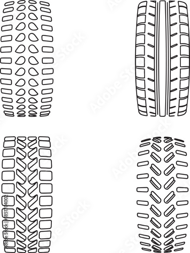 Set of Tire treads loaders Outline vector illustration isolated On Transparent Background