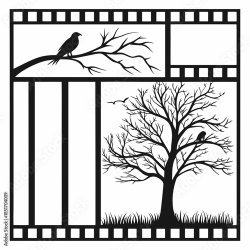 Silhouette of birds on branches