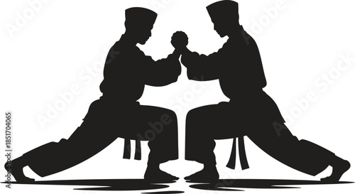 Martial arts fighting silhouette vector, karate punch training icon, combat sport action isolated on white background