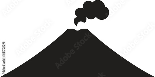 Volcano silhouette vector illustration, erupting mountain icon symbol, lava volcano shape isolated on white background