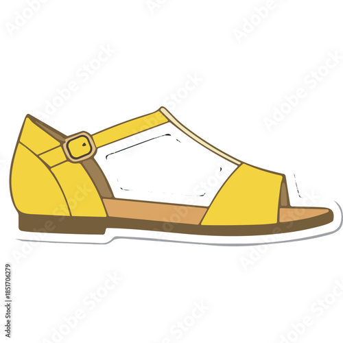 Yellow Mary Jane Style Flat Sandal Illustration
