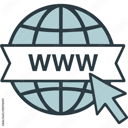 World Wide Web Icon: Globe, WWW Text, Cursor Pointer
