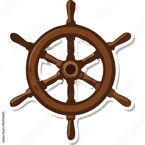 Wooden Ship's Wheel Nautical Illustration