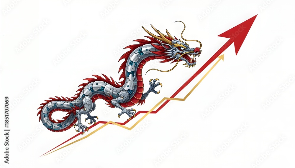 Fototapeta premium Rising Mecha Dragon business growth graph concept
