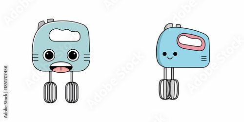 Cute Cartoon Mixer with Happy Face and Whisk Attachments