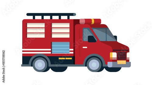Flat Vector Fire Truck Illustration – Emergency Rescue Vehicle
