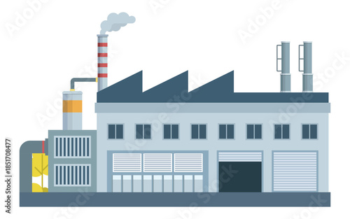 Modern Industrial Plant with Silos, Storage Tanks, and Smoke Stacks – Flat Design
