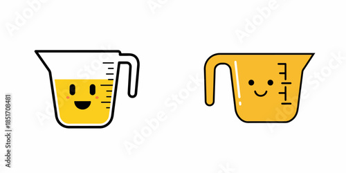 Adorable cartoon measuring cups with cheerful faces, perfect for culinary endeavors and food preparation illustrations