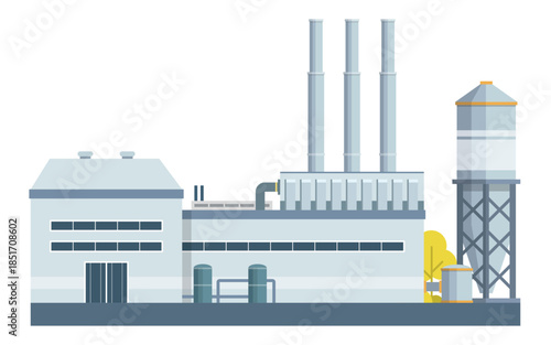 Futuristic Industrial Factory Building – Flat Style Vector