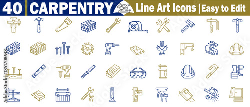 40 carpentry line art icons for construction and repair tools easy to edit