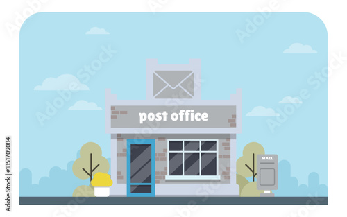 Post Office Building with Envelope Sign and Mail Drop - Clean Editable Flat Vector Illustration